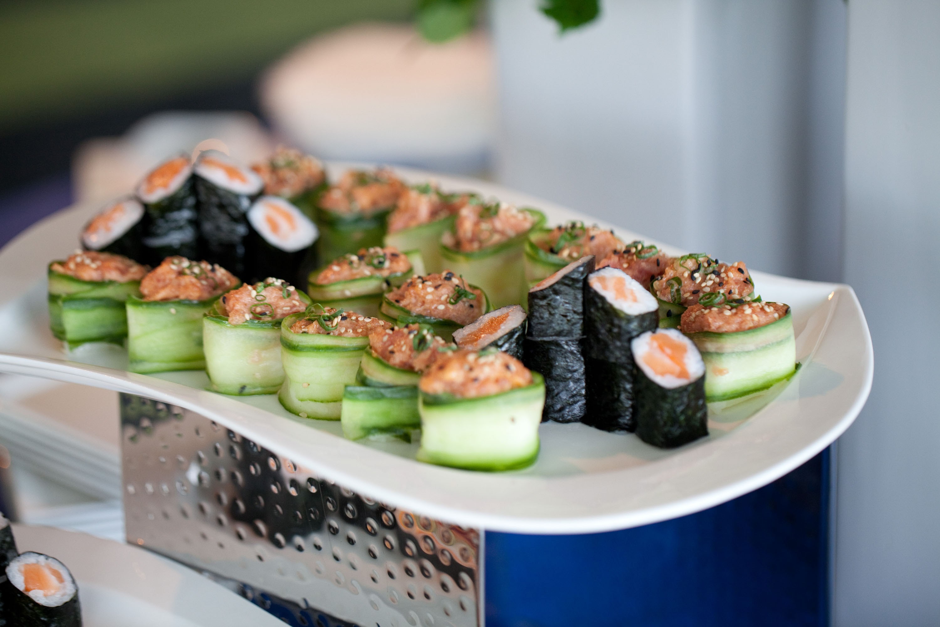 Salmon and cucumber catering spread
