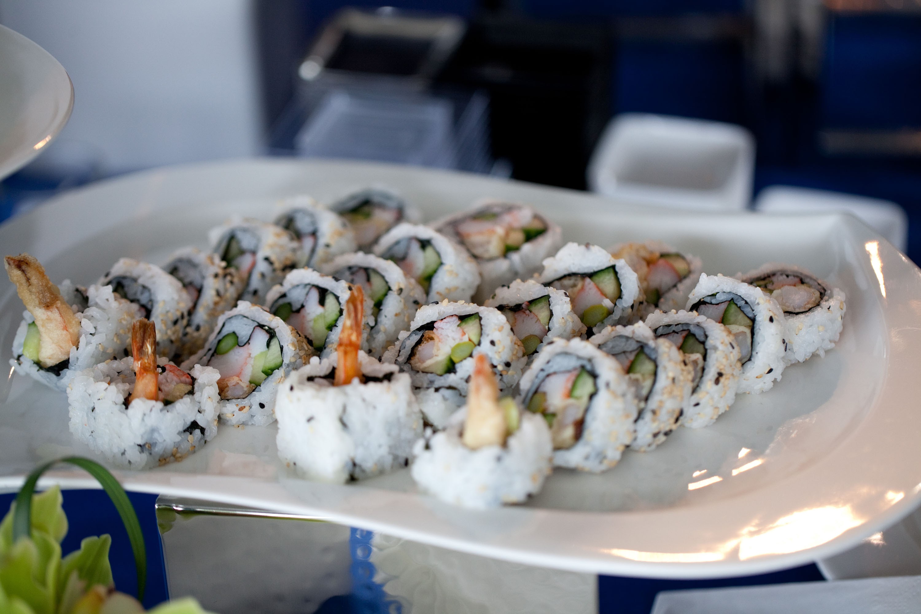 Sushi and seafood catering display
