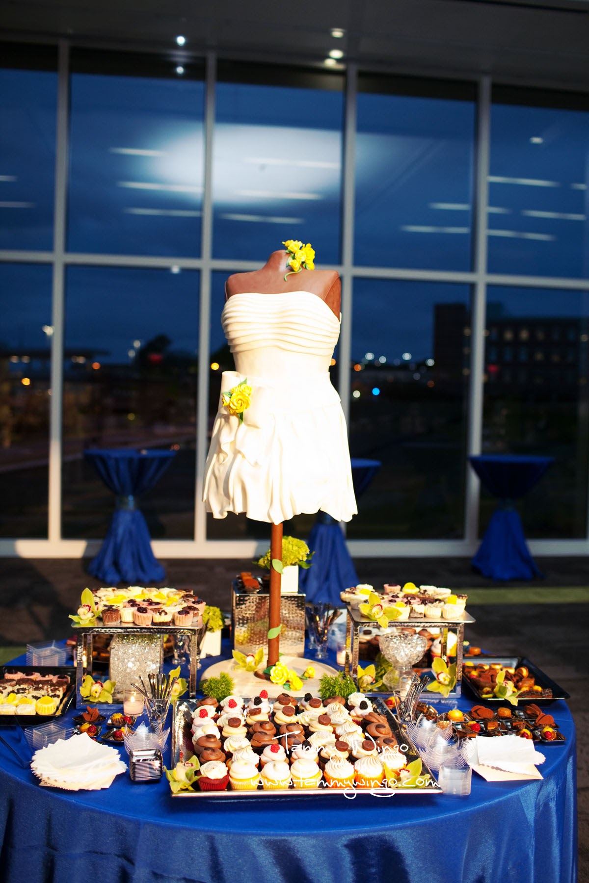Wedding dessert station at evening event